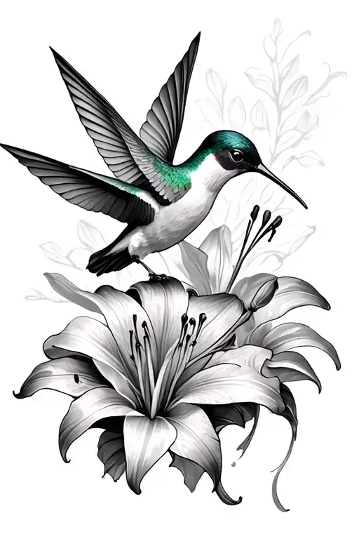 lily and hummingbird  tattoo design idea