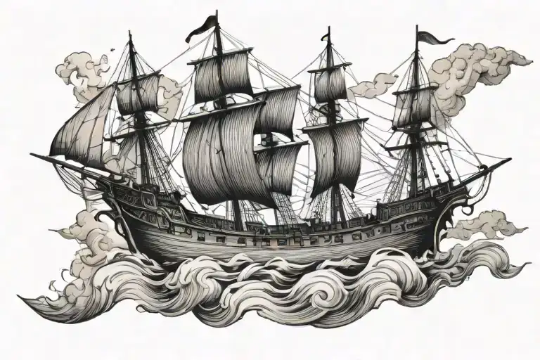 boat 18th century tattoo design idea