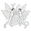 two gay man with butterfly wings symbol of  coming out make it keith haring style, sexual, cutesy, lovers tattoo design idea
