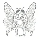 two gay man with butterfly wings symbol of  coming out make it keith haring style, sexual, cutesy, lovers tattoo design idea