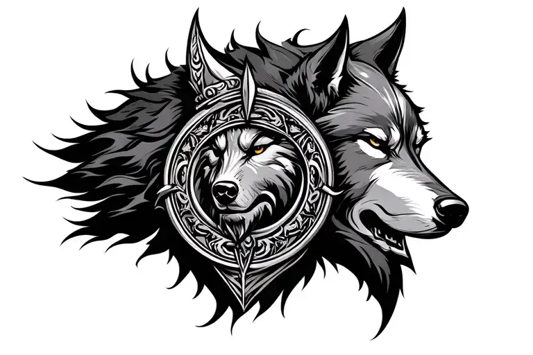 circle viking head wolf tattoo design idea