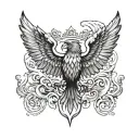 Double-headed eagle/falcon with wings spread, surrounded by waves or stormy clouds. tattoo design idea
