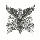 Double-headed eagle/falcon with wings spread, surrounded by waves or stormy clouds. tattoo design idea
