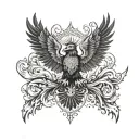 Double-headed eagle/falcon with wings spread, surrounded by waves or stormy clouds. tattoo design idea