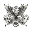 Double-headed eagle/falcon with wings spread, surrounded by waves or stormy clouds. tattoo design idea