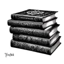 A dark romance book stack with intricate details of bdsm, bondage, stalker, and mafia elements  tattoo design idea