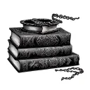 A dark romance book stack with intricate details of bdsm, bondage, stalker, and mafia elements  tattoo design idea