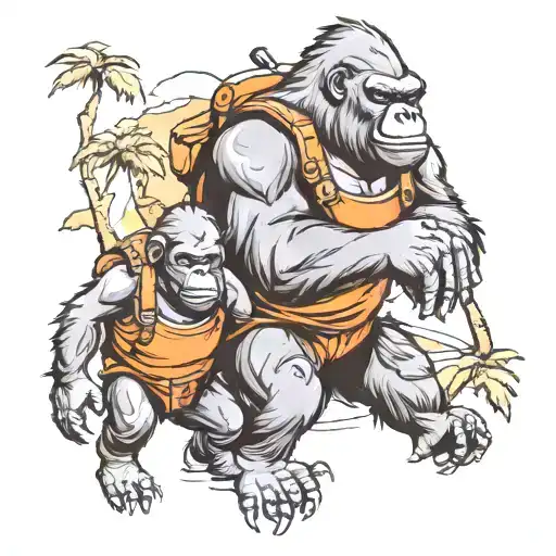 Gorilla family hiking tattoo design idea