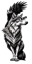 train deer eagle wolf standing tattoo design idea