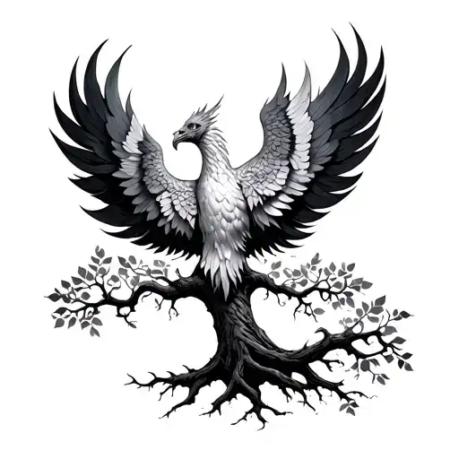 tree of life with Phoenix on top of it  tattoo design idea