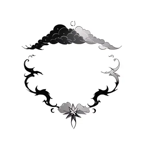 gothic Clouds and wind stars tattoo design idea