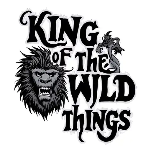 a phrase that says "king of the wild things" in illegible cursive tattoo design idea