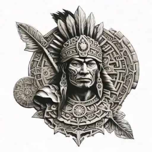 Aztec warrior and Aztec calendar tattoo design idea