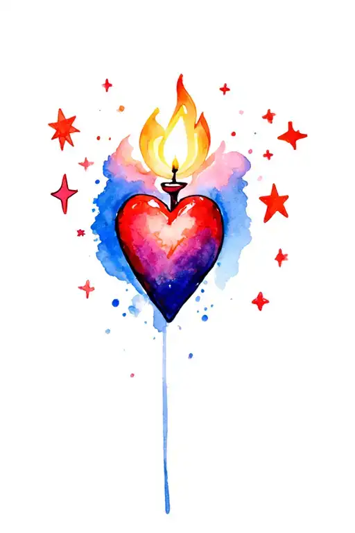 heart, stars and candle burning tattoo design idea