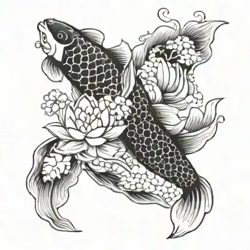 yin yang koi fish with lotus flower tattoo design idea