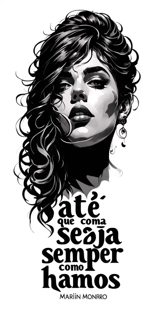Create a "flow br" style design with Marilin Monro's face and below the phrase: até que seja como semper hamos. tattoo design idea