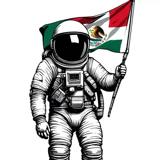 astronaut holding mexico flag tattoo design idea