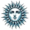 a masculine sun coverup tattoo that references blues music and has short rays tattoo design idea