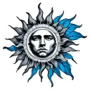a masculine sun coverup tattoo that references blues music and has short rays tattoo design idea