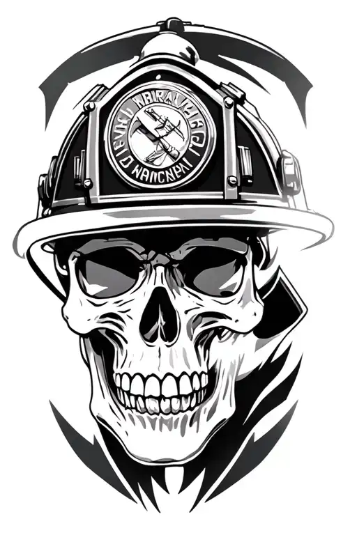 skull with firefighter helmet side view tattoo design idea