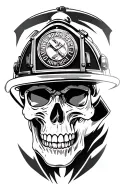 skull with firefighter helmet side view tattoo design idea