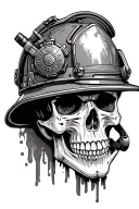 skull with firefighter helmet side view tattoo design idea