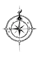 Phoenix and compass and broken chain, minimalist design tattoo design idea
