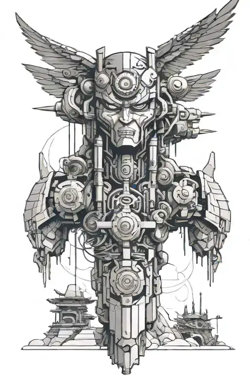 cyberpunk totem pole tattoo design idea