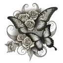 An elegant design featuring the name 'Chasity' adorned with delicate butterfly wings and roses tattoo design idea