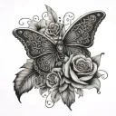 An elegant design featuring the name 'Chasity' adorned with delicate butterfly wings and roses tattoo design idea