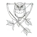 shooting bow arrow point in the shape of a rose and owl tattoo design idea