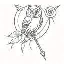 shooting bow arrow point in the shape of a rose and owl tattoo design idea