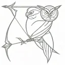 shooting bow arrow point in the shape of a rose and owl tattoo design idea