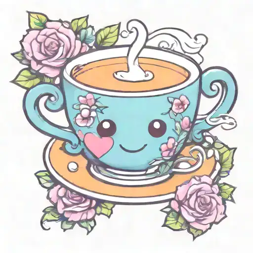 cute cup of tea character tattoo design idea