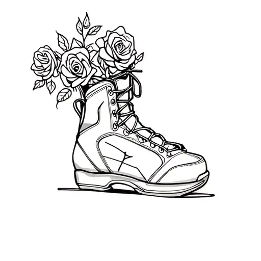 snowboard boot with roses growing out of the top tattoo design idea