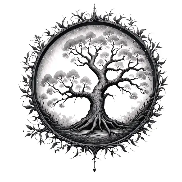 TRee of life inside imperfect circle tattoo design idea