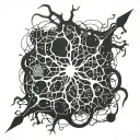 Brain Neuron connecting with a technology circuit black tattoo white paper tattoo design idea