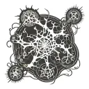 Brain Neuron connecting with a technology circuit black tattoo white paper tattoo design idea