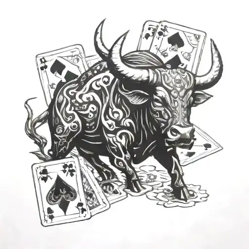bull and poker cards with supernatural symbol tattoo design idea