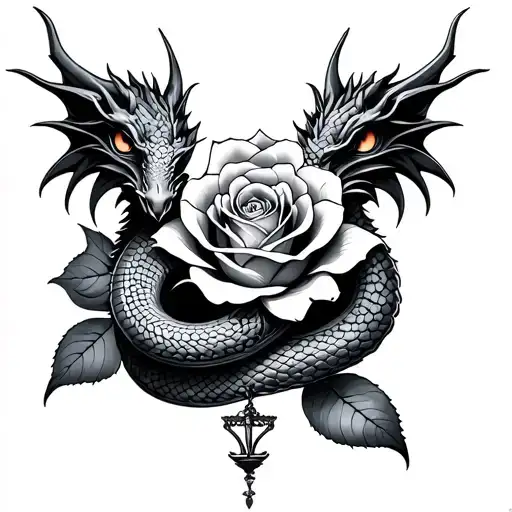 Libra dragon rose with snake tattoo design idea