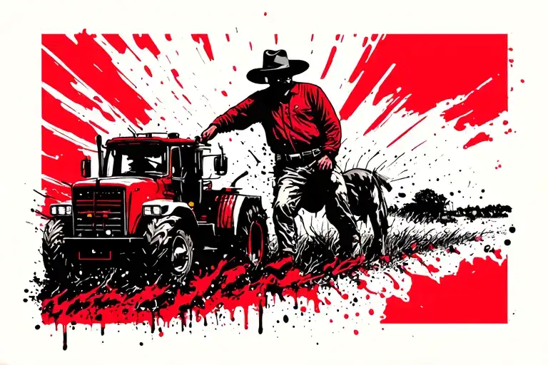 farmer taming the american great plains, a sense of pride and connected with nature tattoo design idea