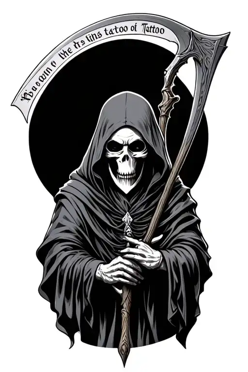 grim reaper with scythe and the 7 deadly sins in latin words hidden in the tattoo design tattoo design idea