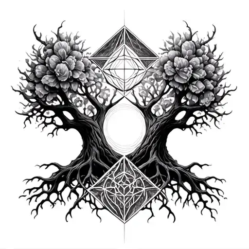 kabballistic tree of life metatrons cube merging tattoo design idea