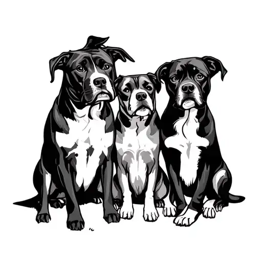 memorial of 4 dogs sitting outline side profile tattoo design idea