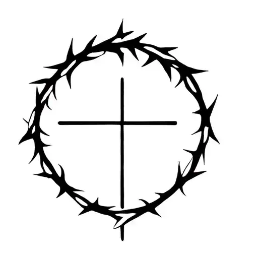 cross with crown of thorns hanging tattoo design idea