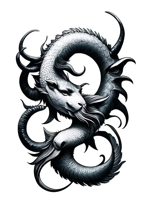 capricorn and pisces fusion design combining tattoo design idea