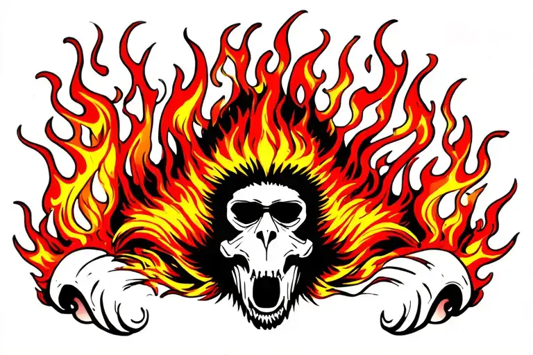 FLAMES WITH A SMALL MANDRILL SKULL IN THE MIDDLE tattoo design idea