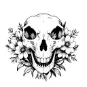 animal skull decaying flowers tattoo design idea