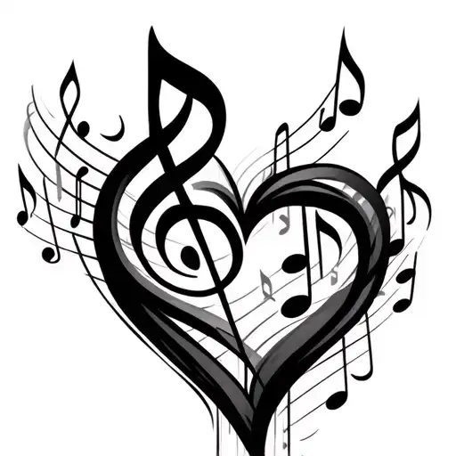 An abstract design incorporating multiple music notes  in the shape of a heart tattoo design idea