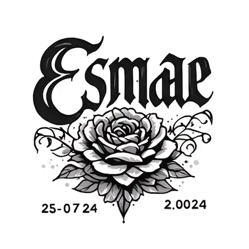 tattoo name containing only exactly the letters and numbers; (Esmae 25-07-2024) tattoo design idea